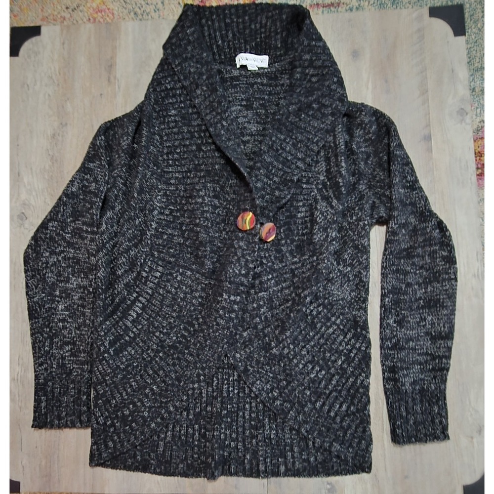 Ava & Viv Heather Black W/White Knit Sweater Cardigan With Shawl Collar Women XL